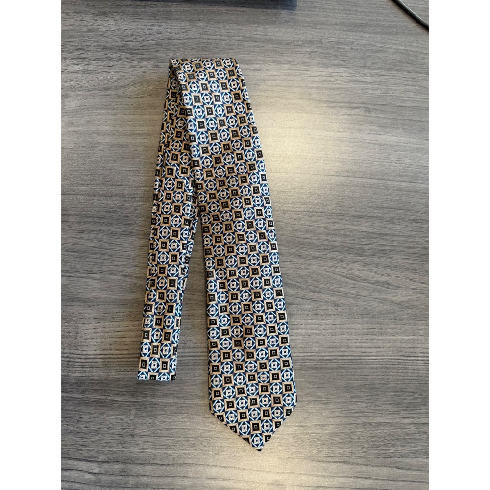 Nordstrom 100% Silk Tie Made USA Geometric Blue Brown Y2K Preppy Necktie